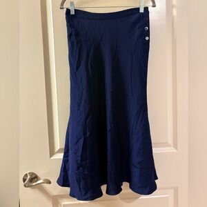 Lauren Ralph Lauren Women's Midi Silk Trumpet Skirt In navy Blue.  4P Petite